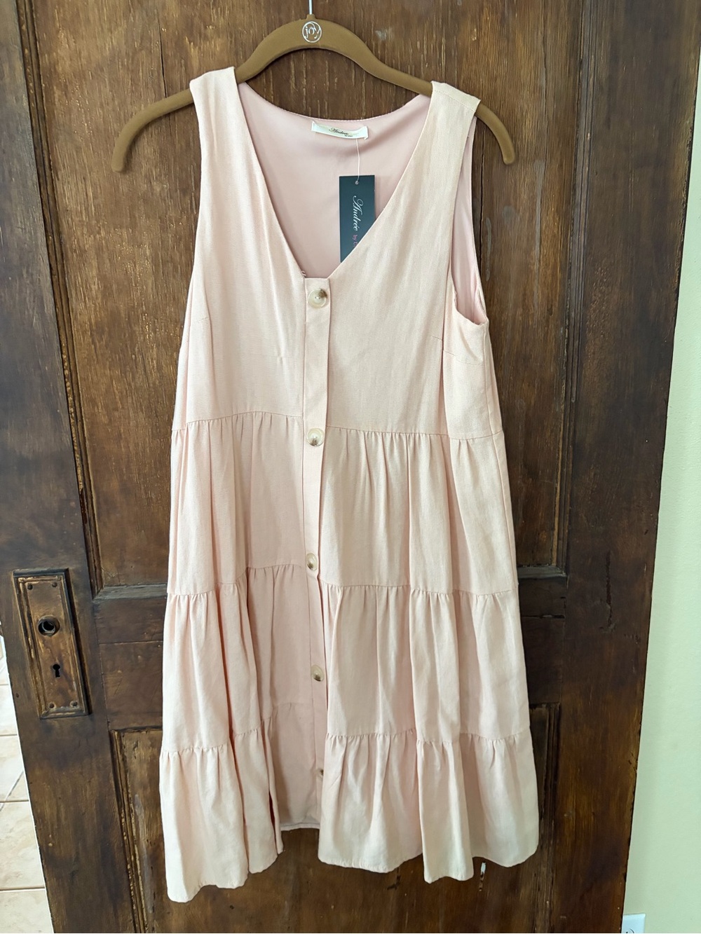 ANDREE BY UNIT Blush Pink Sleeveless Tiered Button-Front Midi Dress